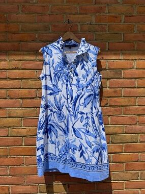 Barbara Erickson Sleeveless Blue & White Floral Tunic Dress